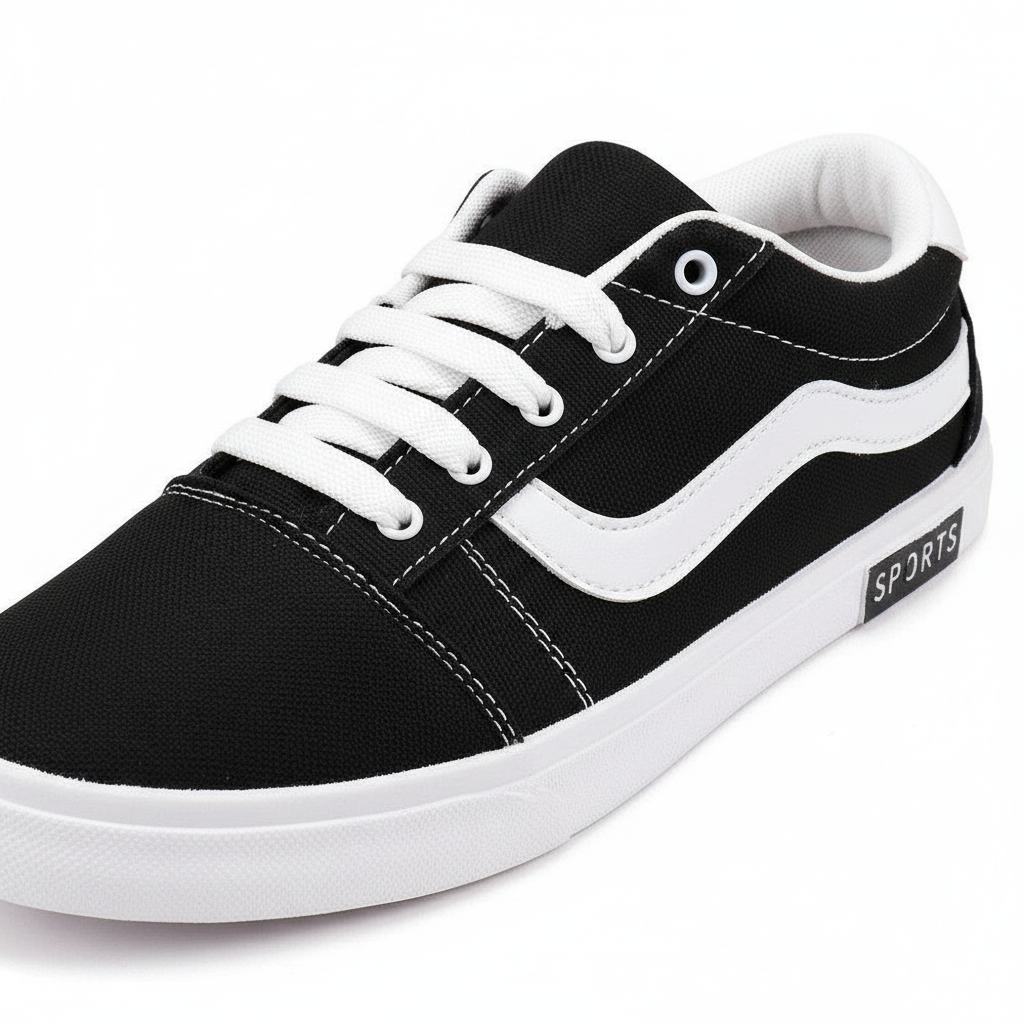 Men's Black & White Casual Shoes - Comfortable Everyday Sneakers Size 6
