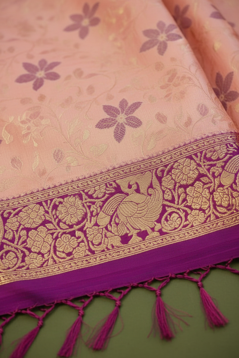 Pink Jacquard Saree for Women - Elegant 6.3m Traditional Wear