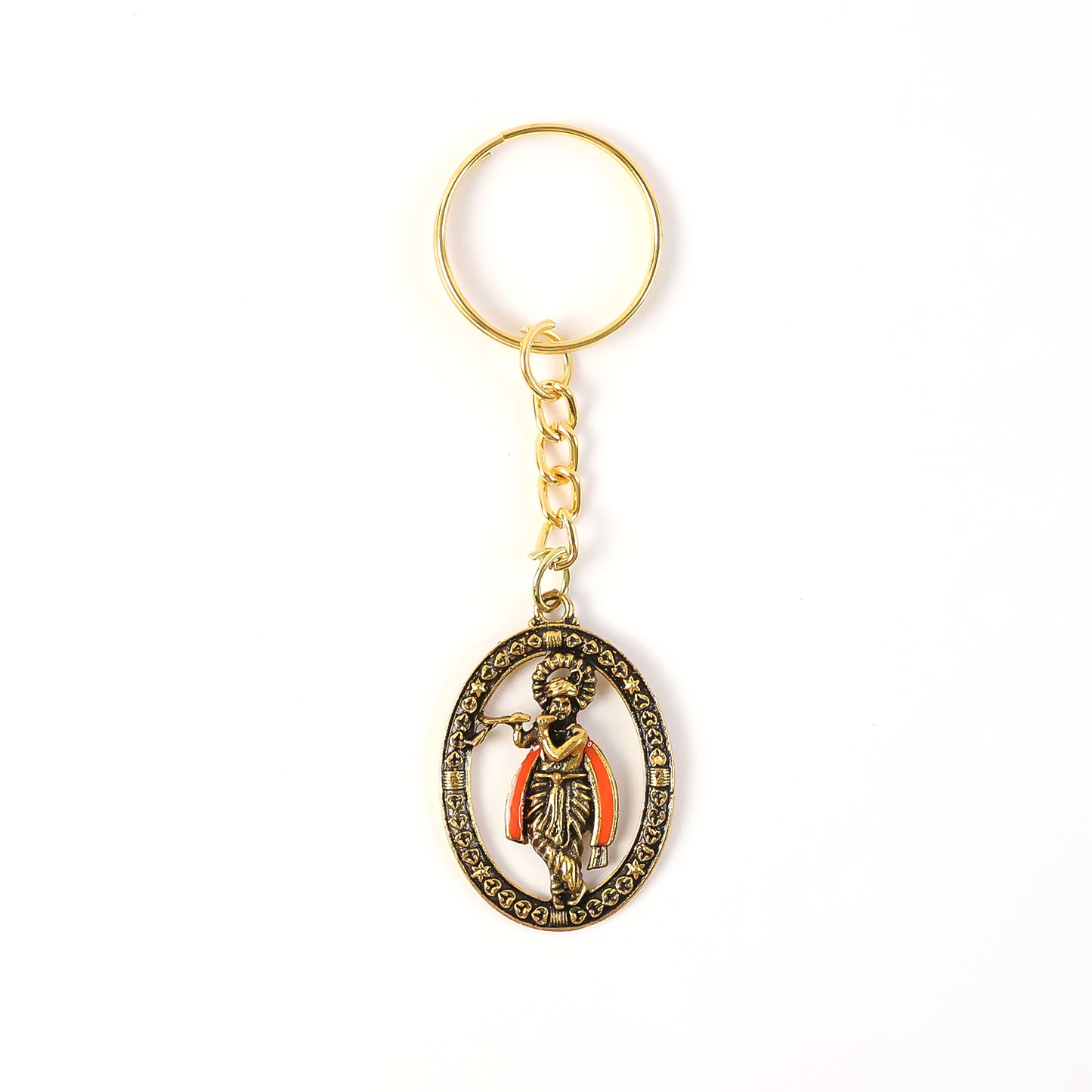 Metal Traditional Lord Krishna Keychain - Decorative Hindu God Keyring for Car, Bike & Keys