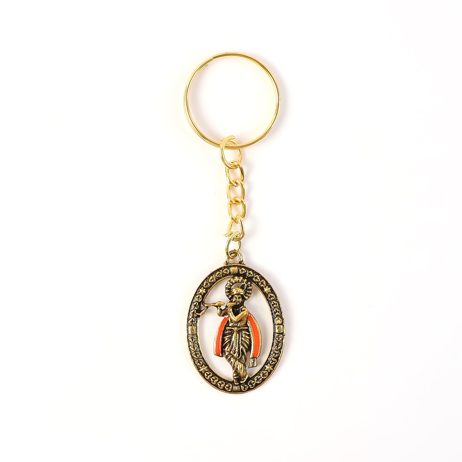 Metal Traditional Lord Krishna Keychain - Decorative Hindu God Keyring for Car, Bike & Keys