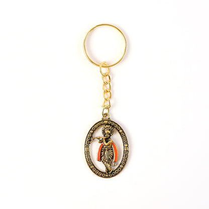 Metal Traditional Lord Krishna Keychain - Decorative Hindu God Keyring for Car, Bike & Keys