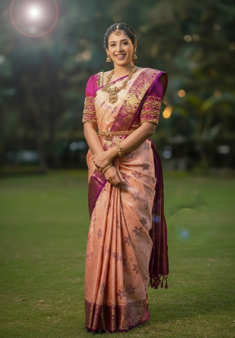 Pink Jacquard Saree for Women - Elegant 6.3m Traditional Wear