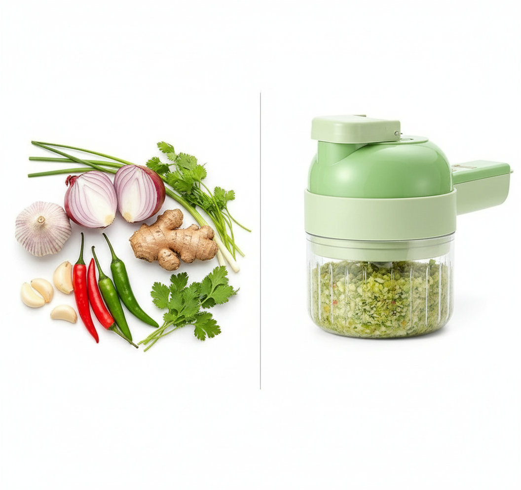 4-in-1 Wireless Electric Vegetable Cutter & Food Processor - Portable Garlic Chopper