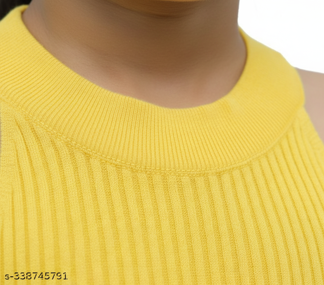 Girls Cotton Blend Solid Top - Yellow (1-10 Years)