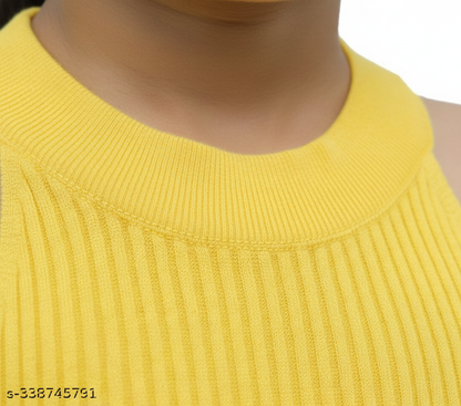 Girls Cotton Blend Solid Top - Yellow (1-10 Years)
