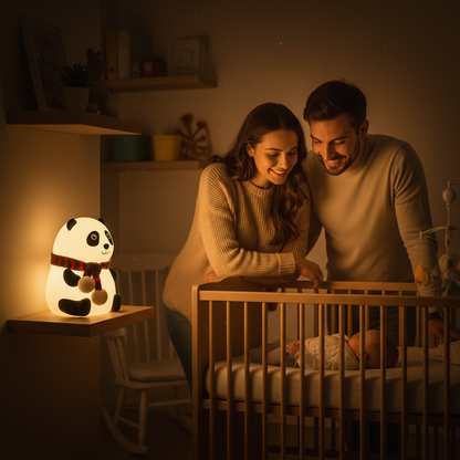 Cute Panda Night Light for Kids - 7 Color LED Touch Sensor Lamp | Soft Silicone Rechargeable Bedroom Light