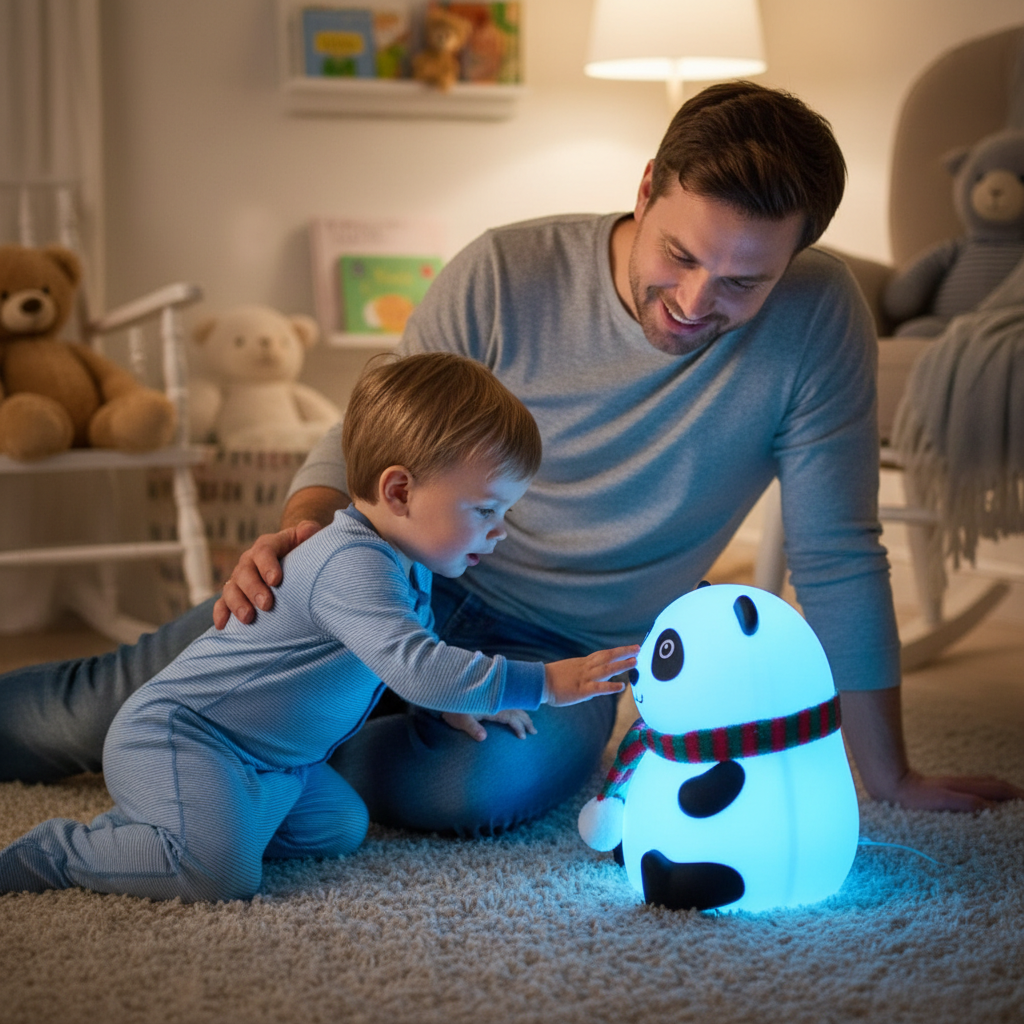 Cute Panda Night Light for Kids - 7 Color LED Touch Sensor Lamp | Soft Silicone Rechargeable Bedroom Light