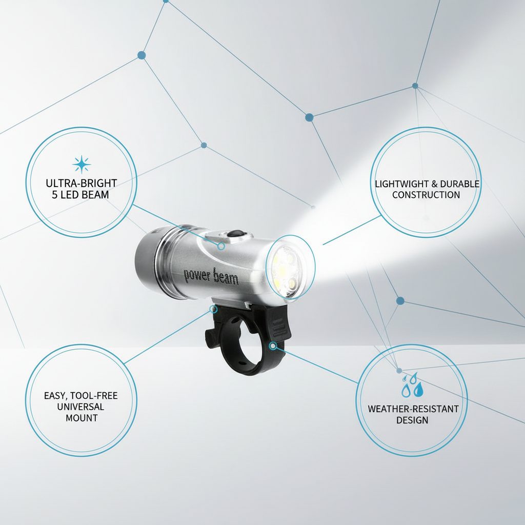 Power Beam LED Bicycle Headlight - Ultra Bright Bike Front Light for Night Riding Safety