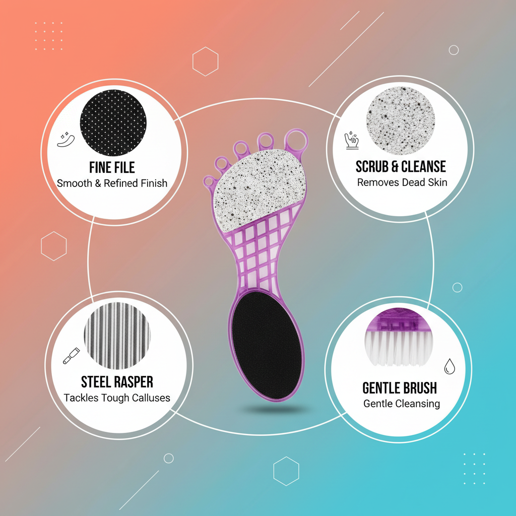 4-in-1 Pedicure Foot Care Tool - Pumice Stone, Brush, Scrubber & File | Callus Remover