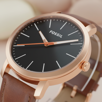 Fossil City K2G226G6 Rose Gold Analog Watch - Brown Leather Strap Unisex Timepiece