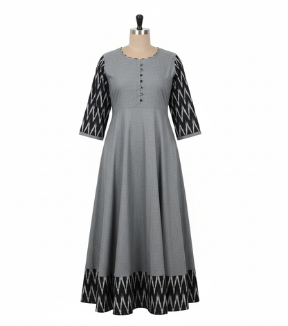 Women's Solid Cotton Gown - Traditional Grey Ethnic Wear