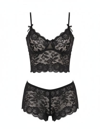 Women's Satin Babydoll Nightwear - Black Lingerie Set (XXS)