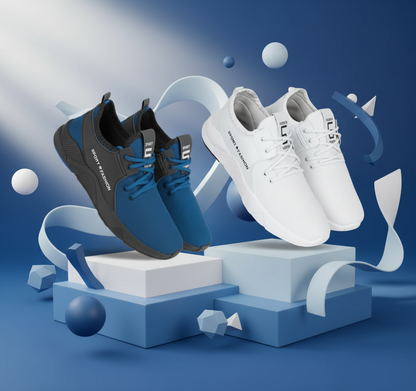 Men's Sports Shoes White & Blue - Comfortable Running Sneakers Pack of 2