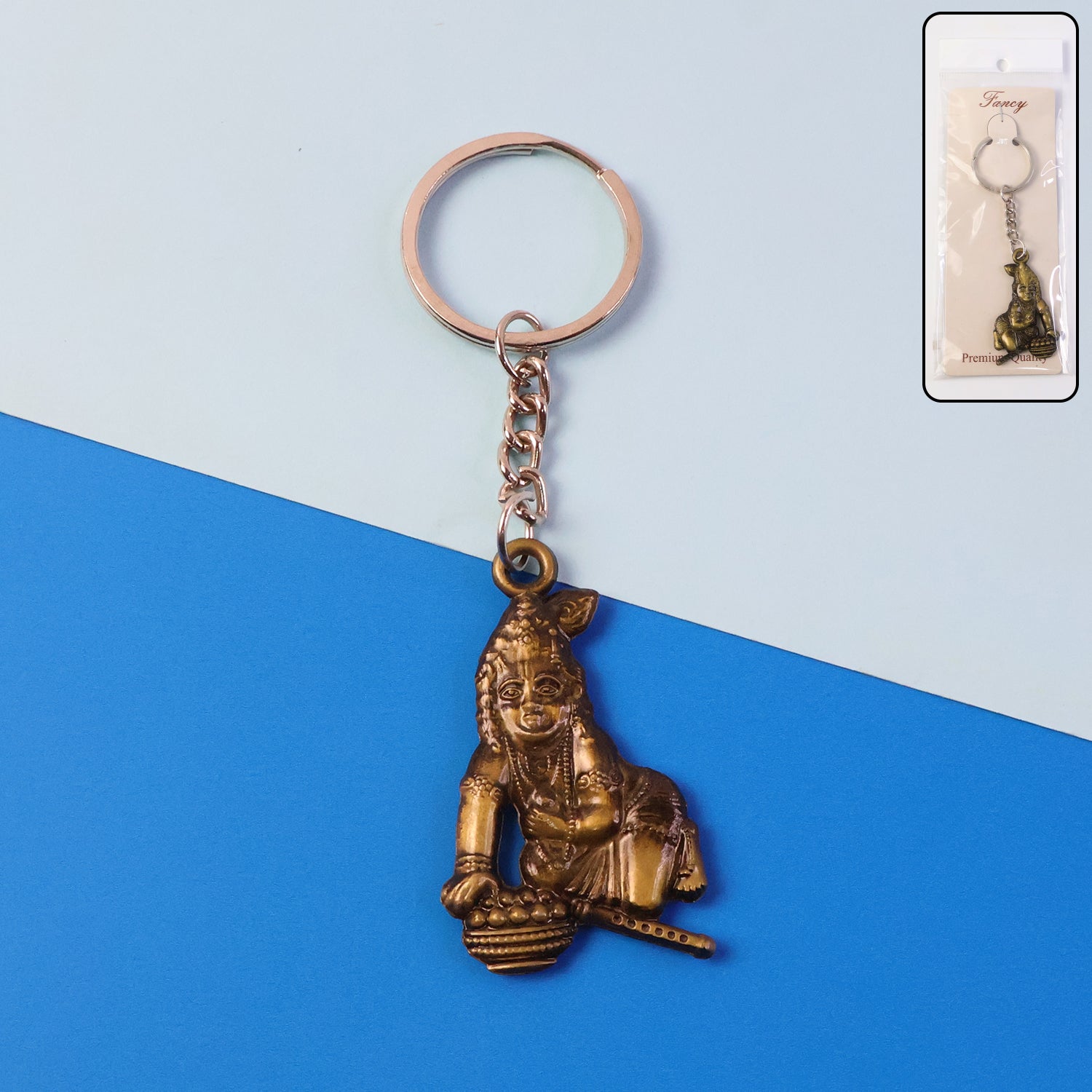 Premium Antique-gold Metal Bal Krishna Makhan Chor Keychain (1 Pc)