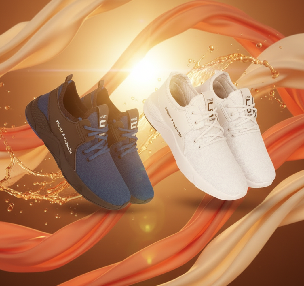 Men's Sports Shoes White & Blue - Comfortable Running Sneakers Pack of 2