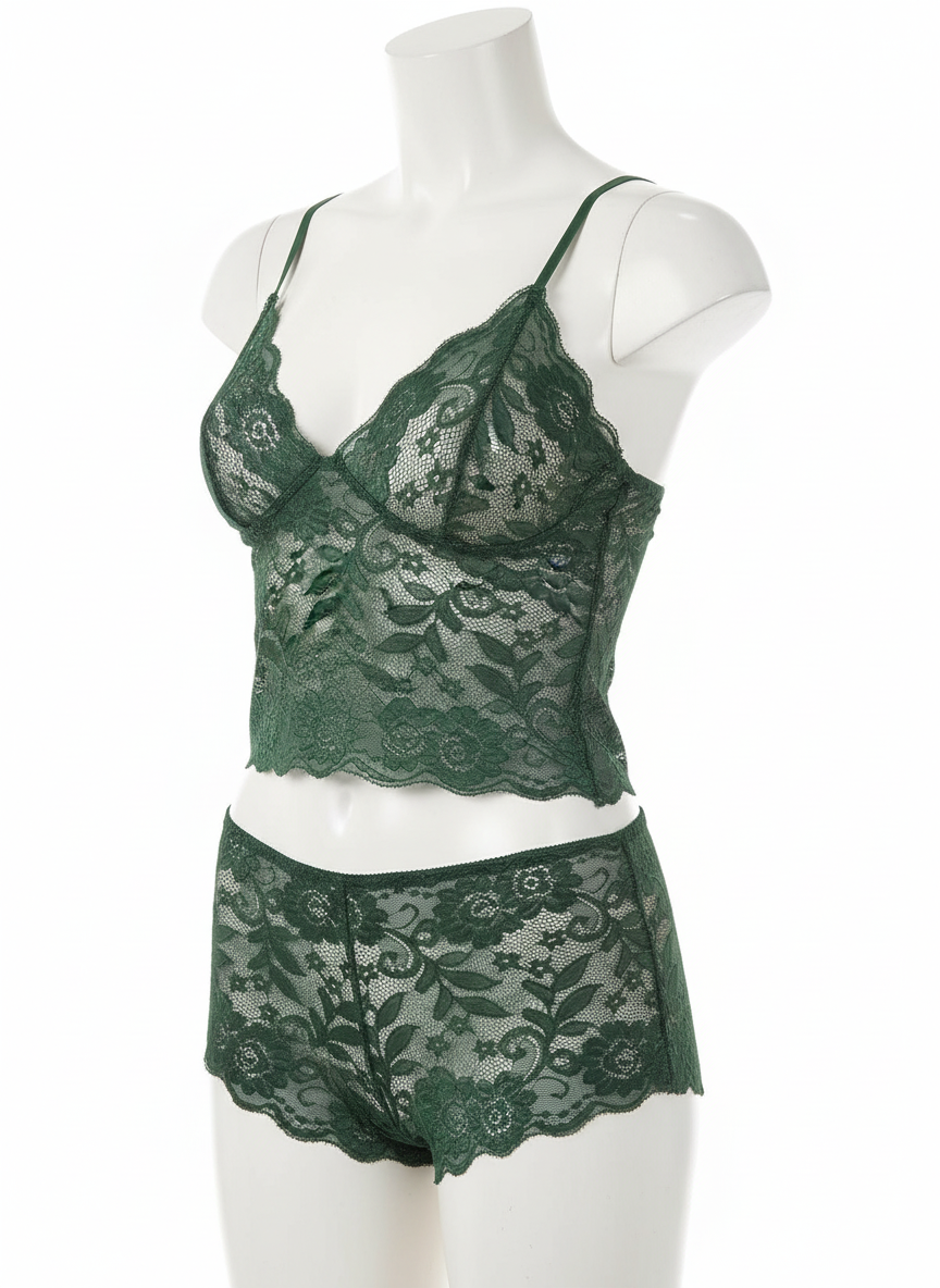 Women's Green Babydoll Lingerie Set - XS Size