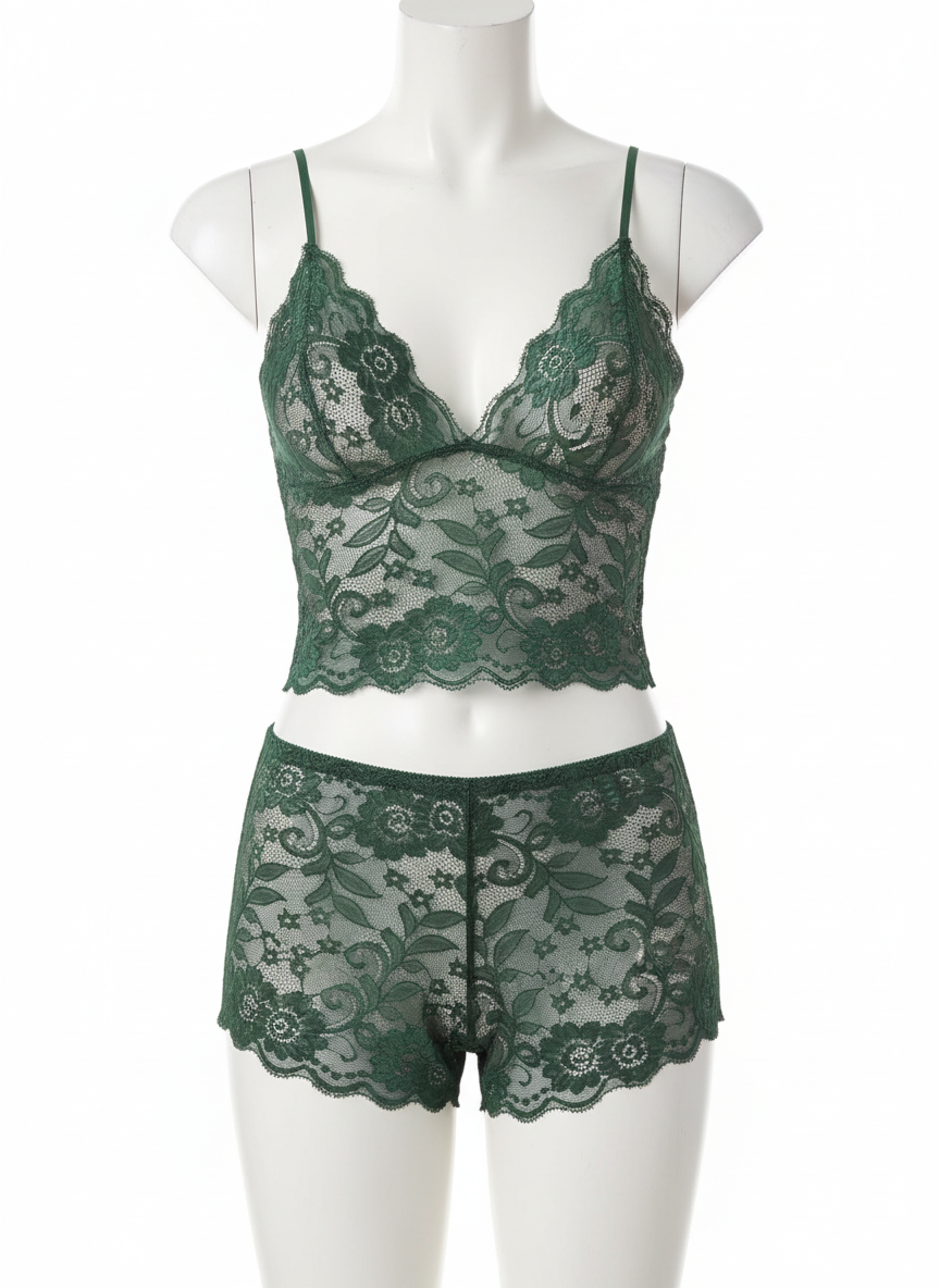 Women's Green Babydoll Lingerie Set - XS Size