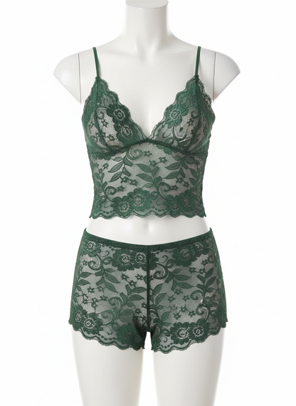 Women's Green Babydoll Lingerie Set - XS Size