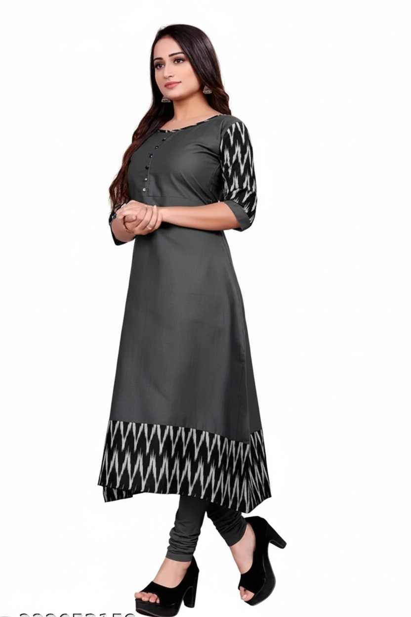 Women's Solid Cotton Gown - Traditional Grey Ethnic Wear