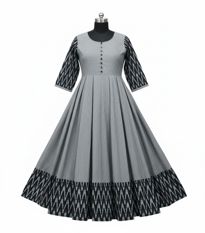 Women's Solid Cotton Gown - Traditional Grey Ethnic Wear
