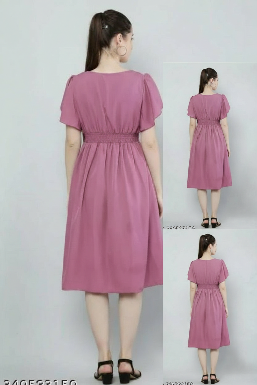 Women's Pink Viscose Rayon Fit and Flare Dress - Elegant Party Wear