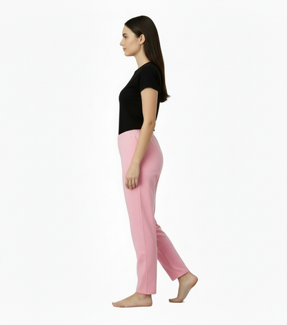 Women's Pink Cotton Blend Straight Fit Trousers - Comfortable & Stylish