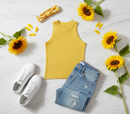 Girls Cotton Blend Solid Top - Yellow (1-10 Years)