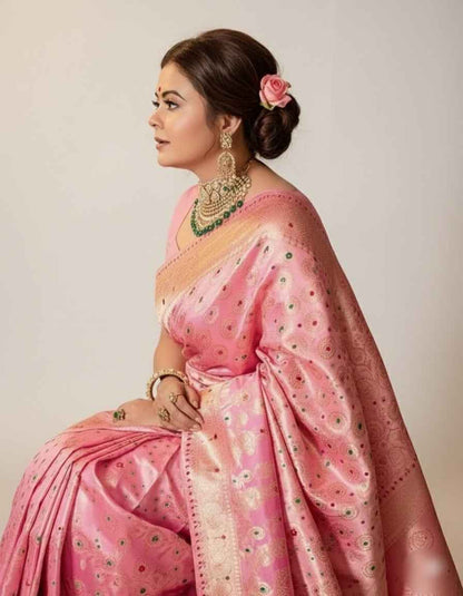 Elegant pink Jacquard Woven Saree (6.3M) for Festive & Wedding Wear