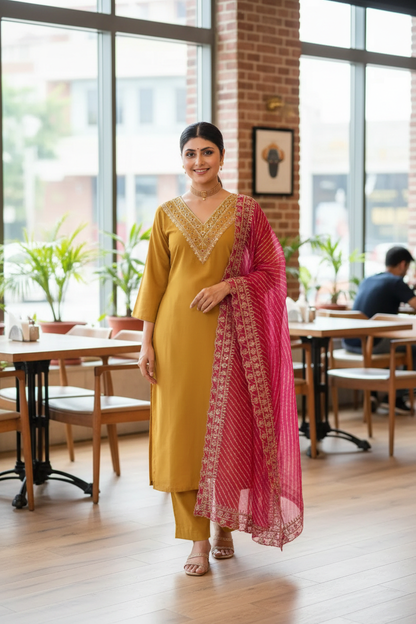 Women's Casual Straight Kurta Set with Pant & Dupatta - Trending Fashion Wear