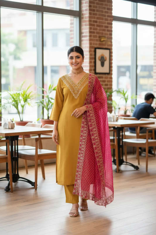 Women's Casual Straight Kurta Set with Pant & Dupatta - Trending Fashion Wear