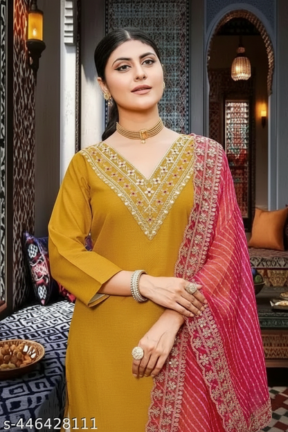 Women's Casual Straight Kurta Set with Pant & Dupatta - Trending Fashion Wear