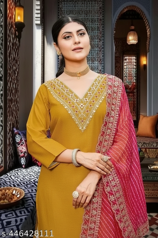 Women's Casual Straight Kurta Set with Pant & Dupatta - Trending Fashion Wear