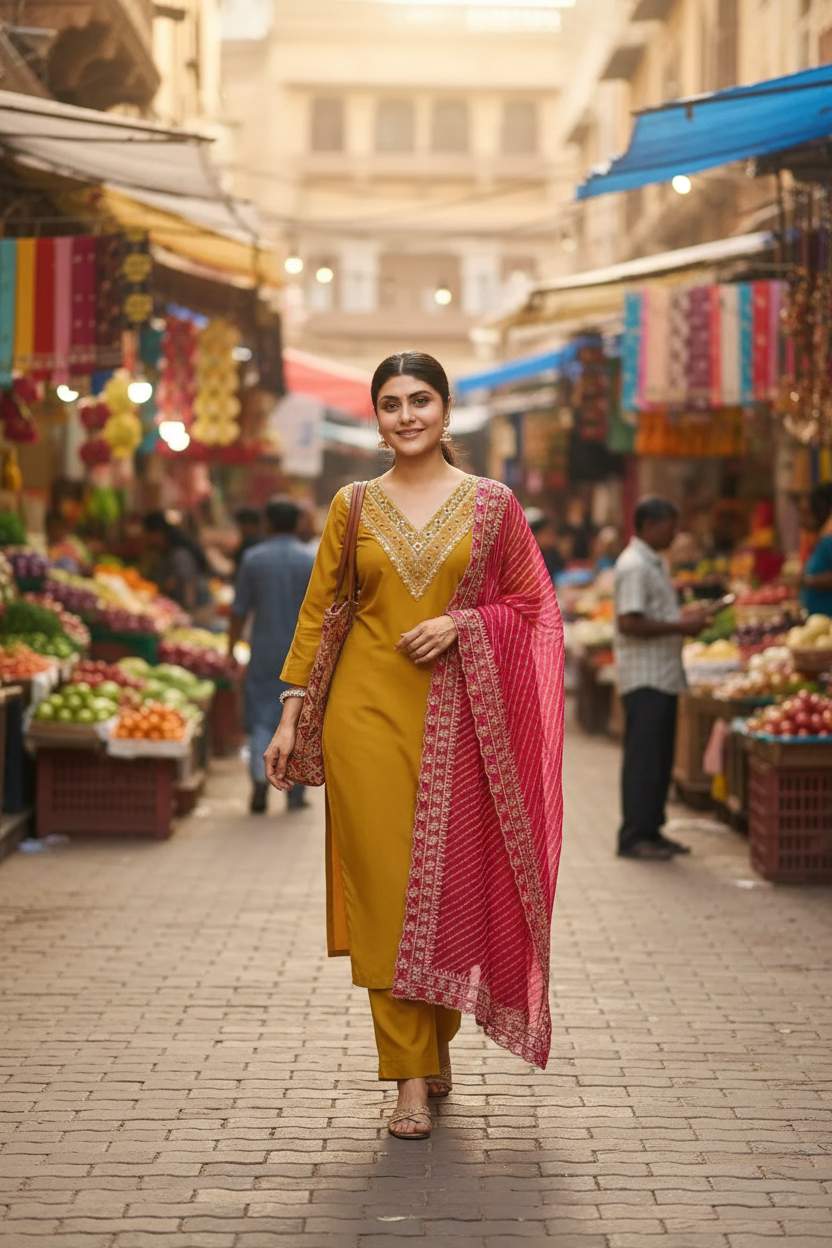 Women's Casual Straight Kurta Set with Pant & Dupatta - Trending Fashion Wear