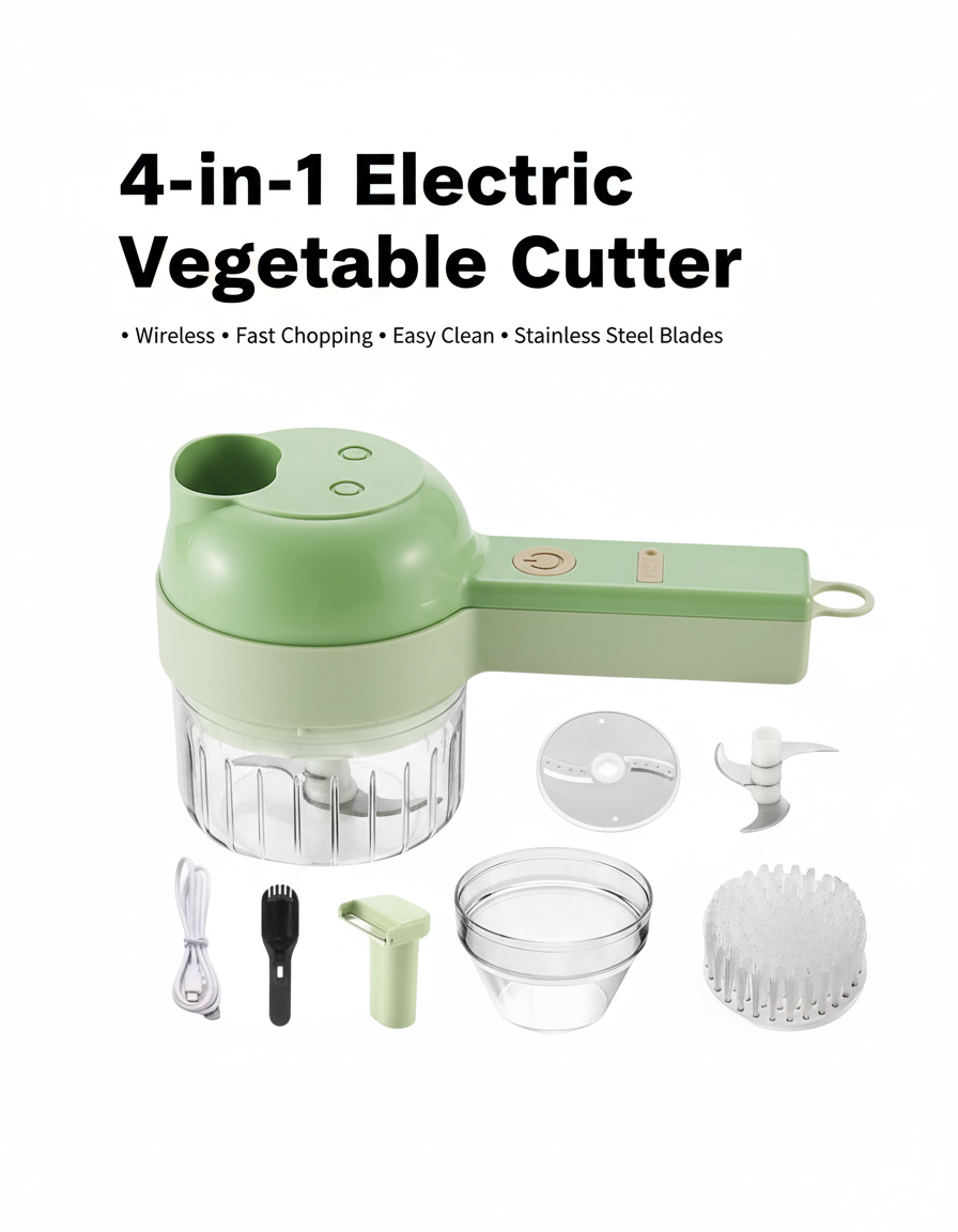 4-in-1 Wireless Electric Vegetable Cutter & Food Processor - Portable Garlic Chopper