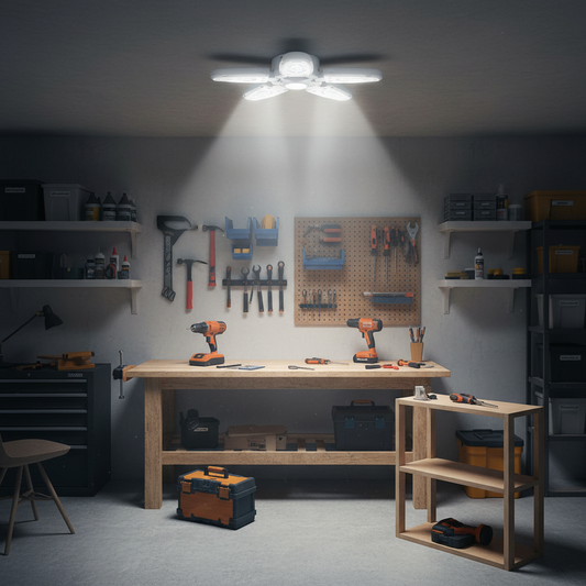 28W Foldable LED Blade Fan Bulb - Adjustable Energy-Efficient Light for Home & Garage