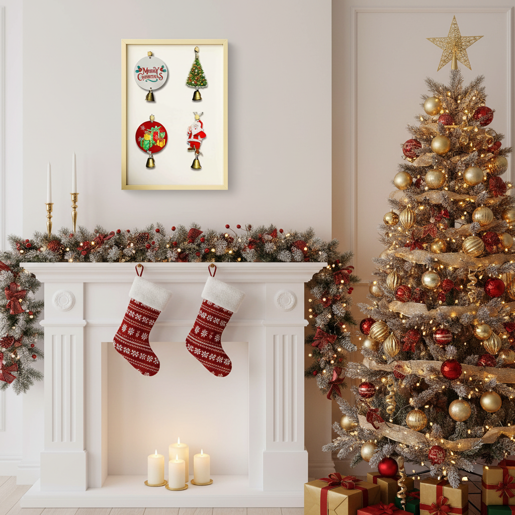 4-Piece Christmas Wall Hanging Decor Set - Festive Holiday Home Decoration | Santa, Snowman & Reindeer