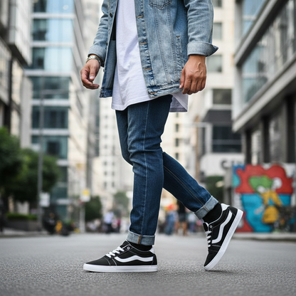 Men's Black & White Casual Shoes - Comfortable Everyday Sneakers Size 6