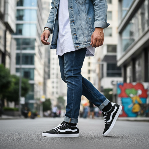 Men's Black & White Casual Shoes - Comfortable Everyday Sneakers Size 6