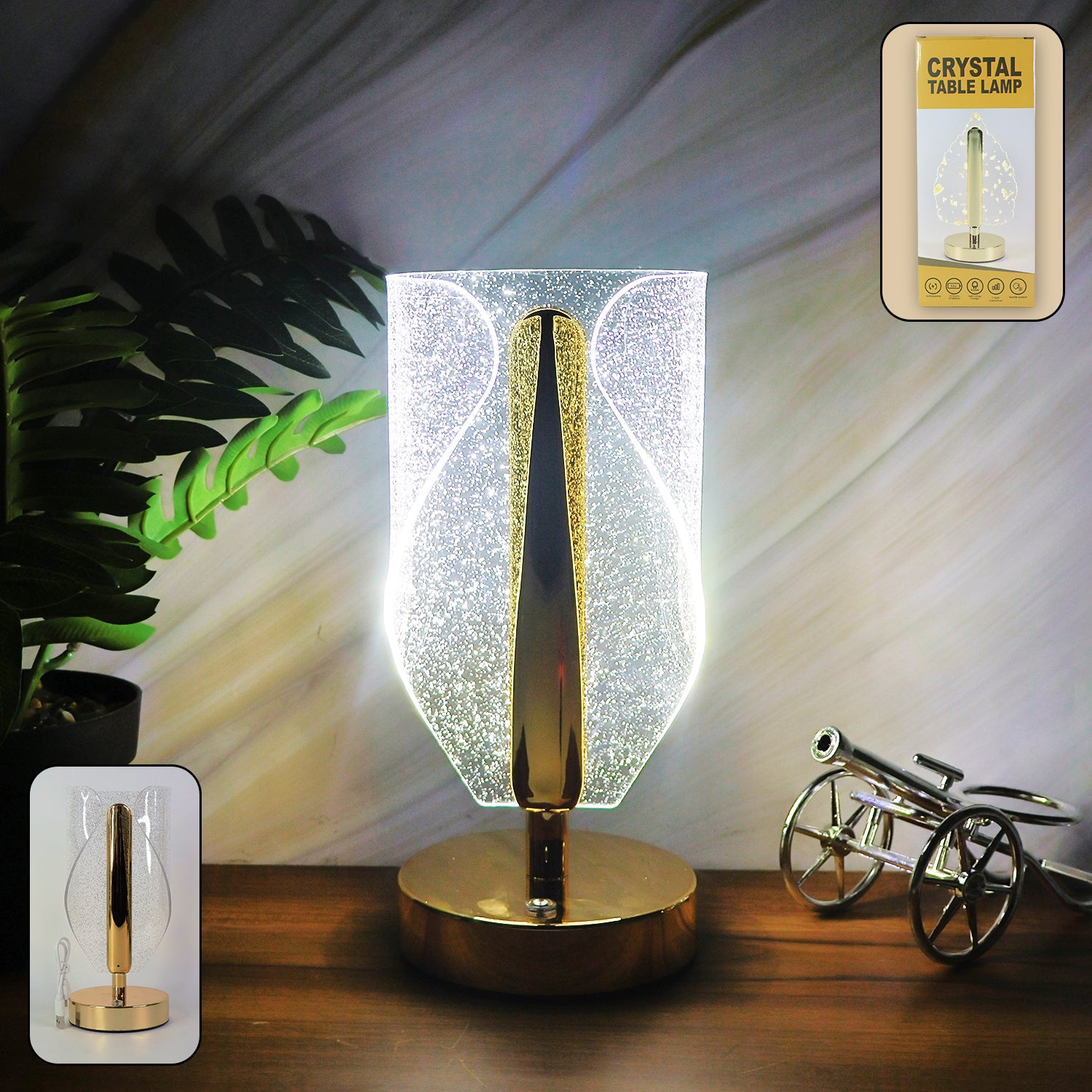 Luxury Crystal Table Lamp with USB Charging – LED Decorative Lamp ( 1pcs)