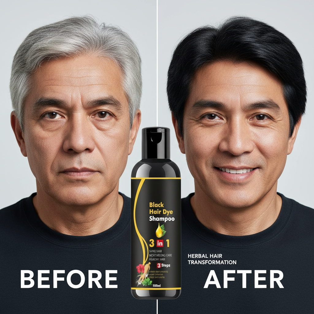 Herbal 3-in-1 Black Hair Dye Shampoo - 100% Gray Coverage for Men & Women (100ml, Pack of 2)