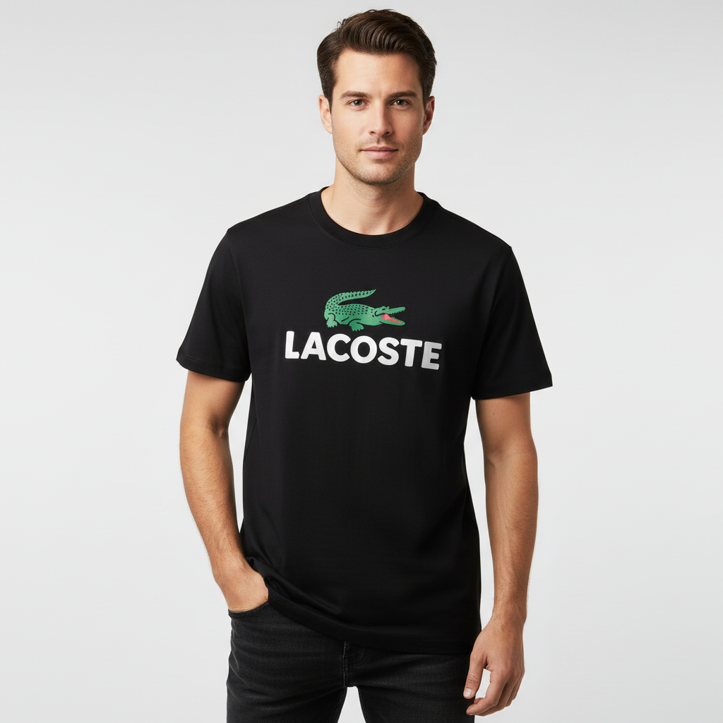 Men's Black T-Shirt with Bold Print Design - Trendy & Comfortable Fit