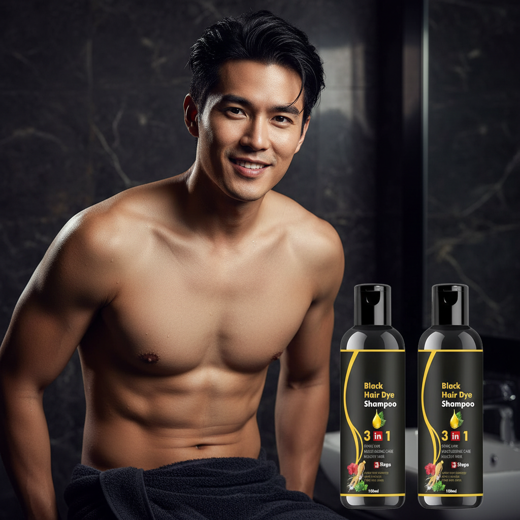 Herbal 3-in-1 Black Hair Dye Shampoo - 100% Gray Coverage for Men & Women (100ml, Pack of 2)