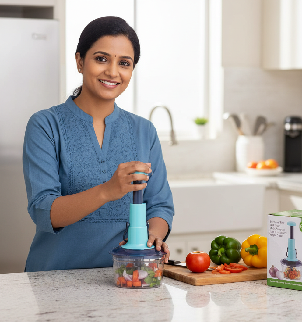 Manual Vegetable Chopper - Stainless Steel Multi-Purpose Fruit & Veggie Cutter