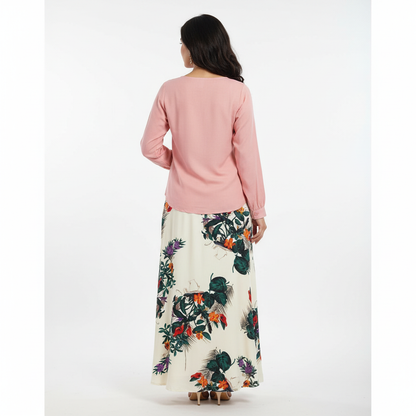 Women's Rayon Top with Skirt Set - Pink Multi Color Printed Ethnic Wear