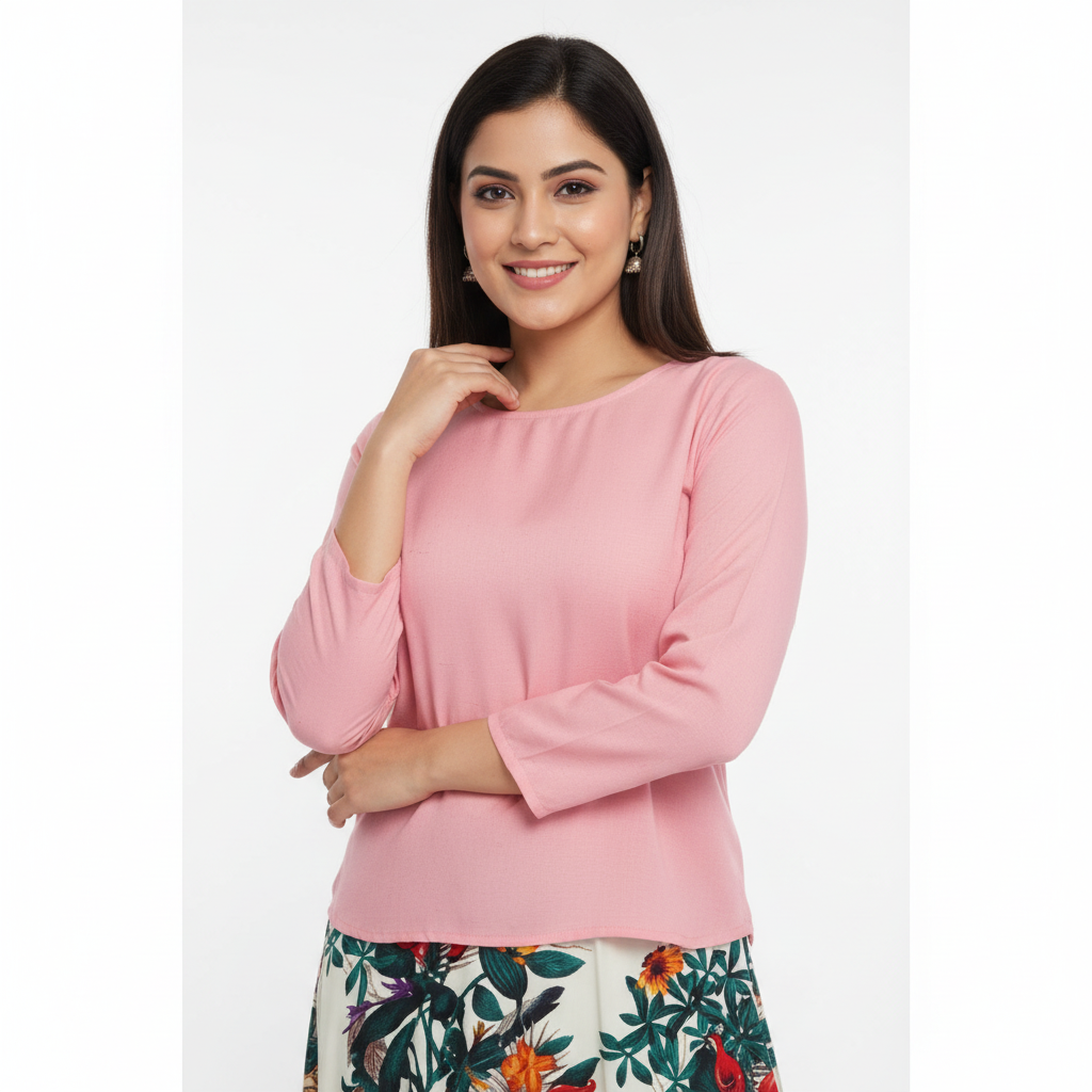 Women's Rayon Top with Skirt Set - Pink Multi Color Printed Ethnic Wear