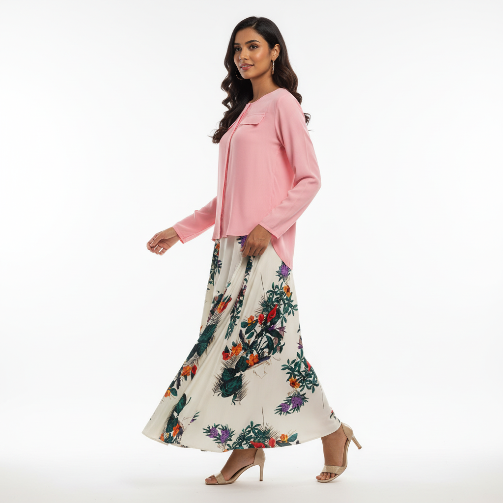 Women's Rayon Top with Skirt Set - Pink Multi Color Printed Ethnic Wear