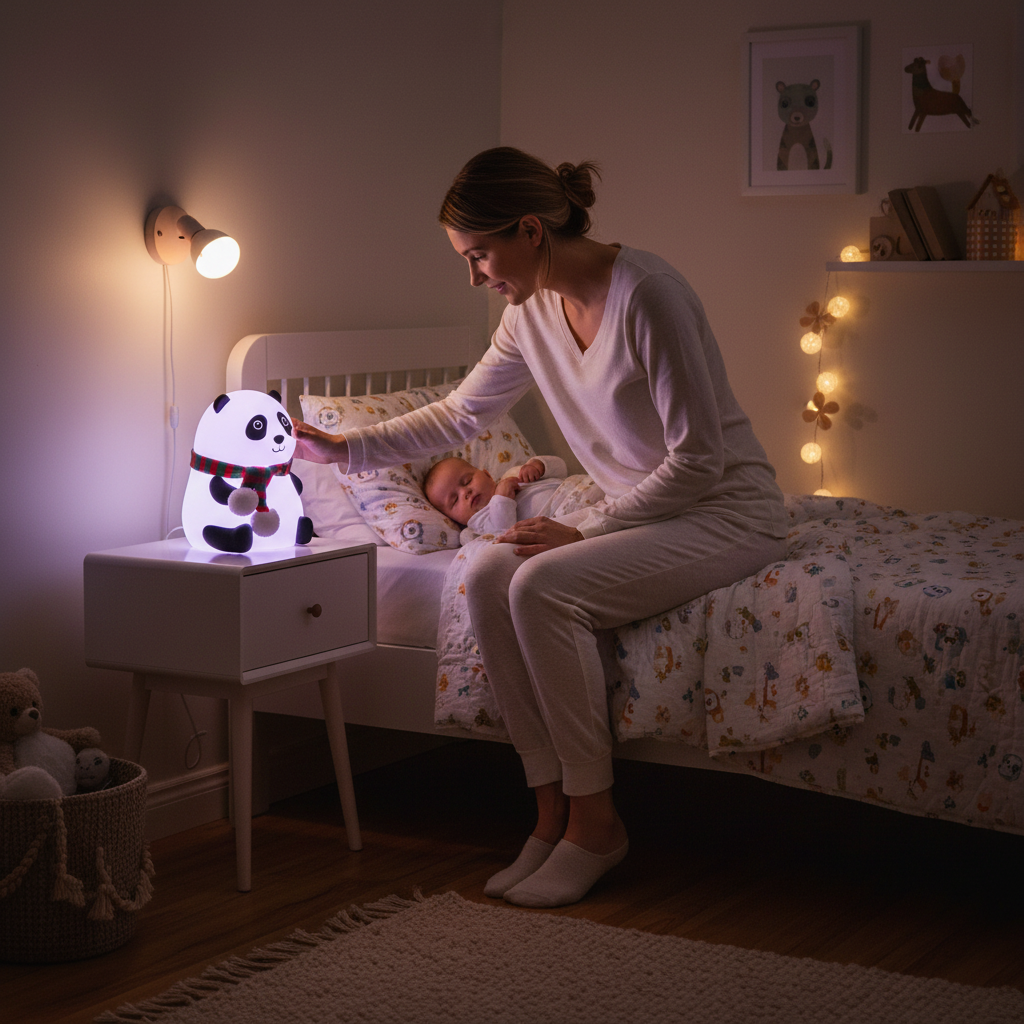 Cute Panda Night Light for Kids - 7 Color LED Touch Sensor Lamp | Soft Silicone Rechargeable Bedroom Light