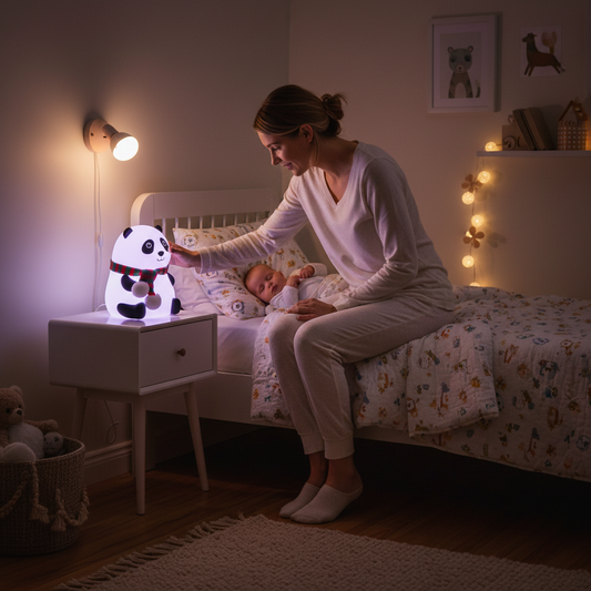 Cute Panda Night Light for Kids - 7 Color LED Touch Sensor Lamp | Soft Silicone Rechargeable Bedroom Light