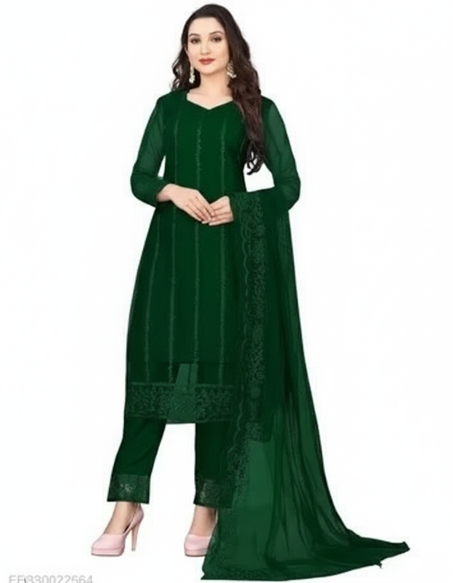 Elegant Women's Net Kurta Set with Dupatta and Bottomwear