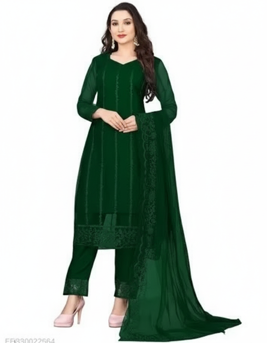 Elegant Women's Net Kurta Set with Dupatta and Bottomwear